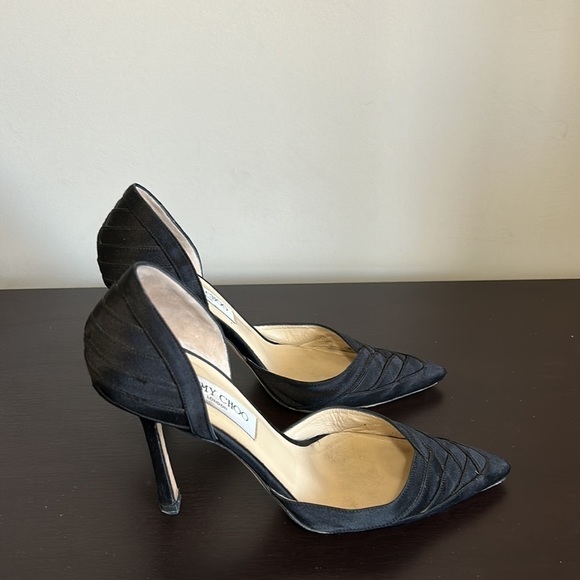 JIMMY CHOO London Black Silk Satin Peau De Soie Pumps Designer size 37 US 7 - Picture 5 of 11